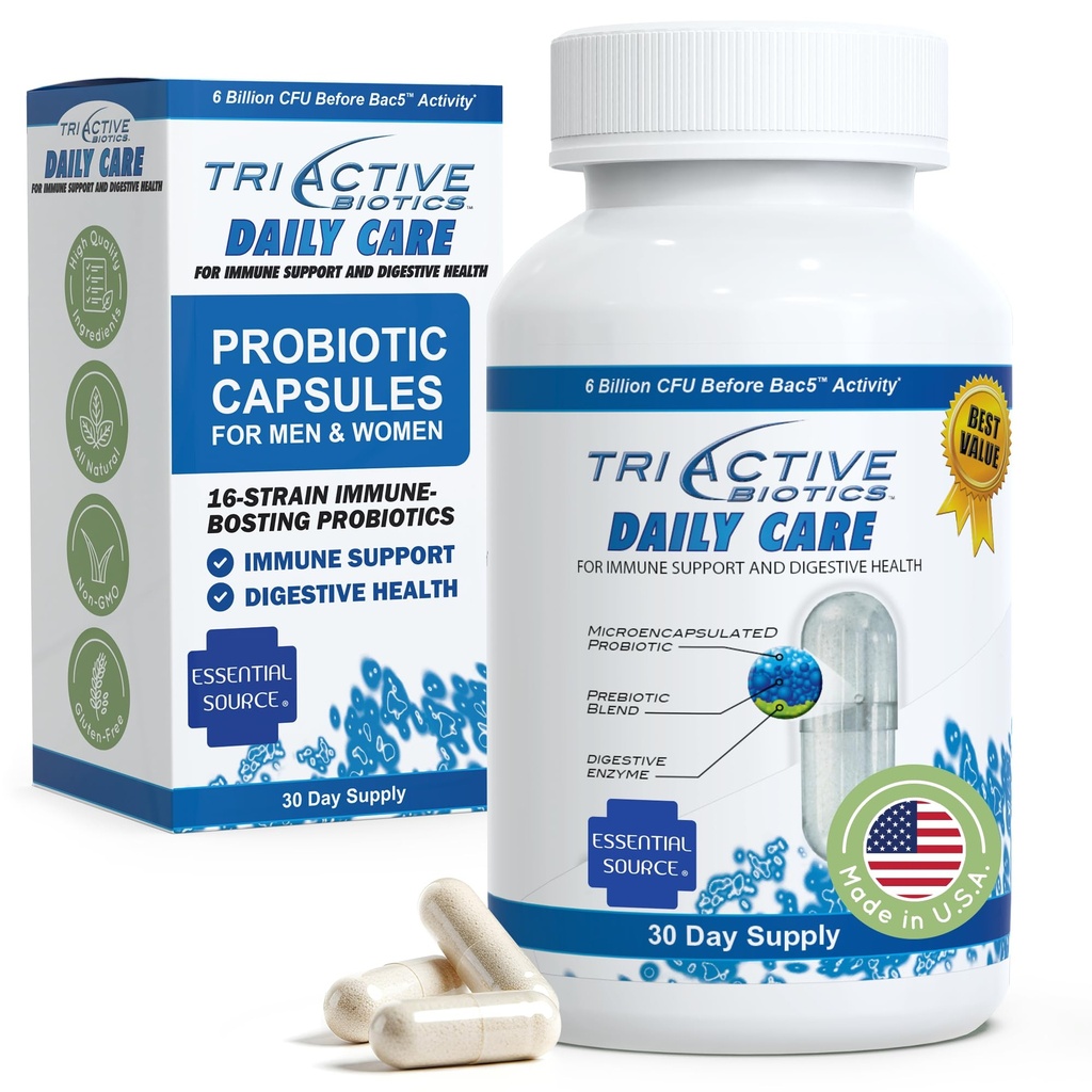 TriActive Biotics Daily Care - 여성 및 남성을위한 Probiotics, 6 억 CFU와 Prebiotic Blend - 소화 건강을위한 Probiotics - 지원 Gut Health, 면역 방어 - 30 캡슐