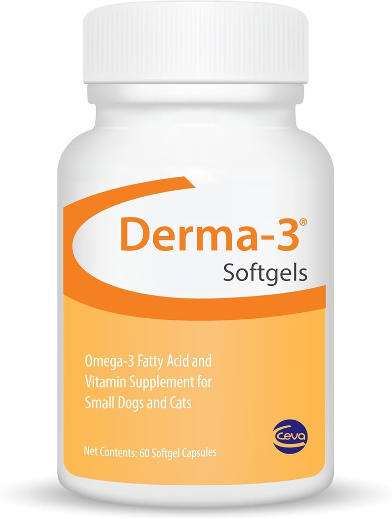 Ceva Derma-3 Softgels, Omega-3 지방산 & 작은 개 + 고양이 (60 조사)를 위한 비타민 보충교재
