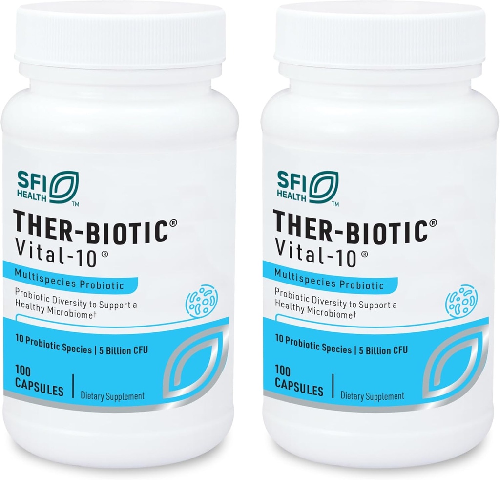 Klaire Labs SFI 건강 Vital-10 Probiotic - 면역 & 소화 지원 보충교재 5 억 CFU 10 Lactobacillus, Bifidobacterium & Streptococcus, Dairy-Free (100 캡슐, 2 팩)를 가진 Species