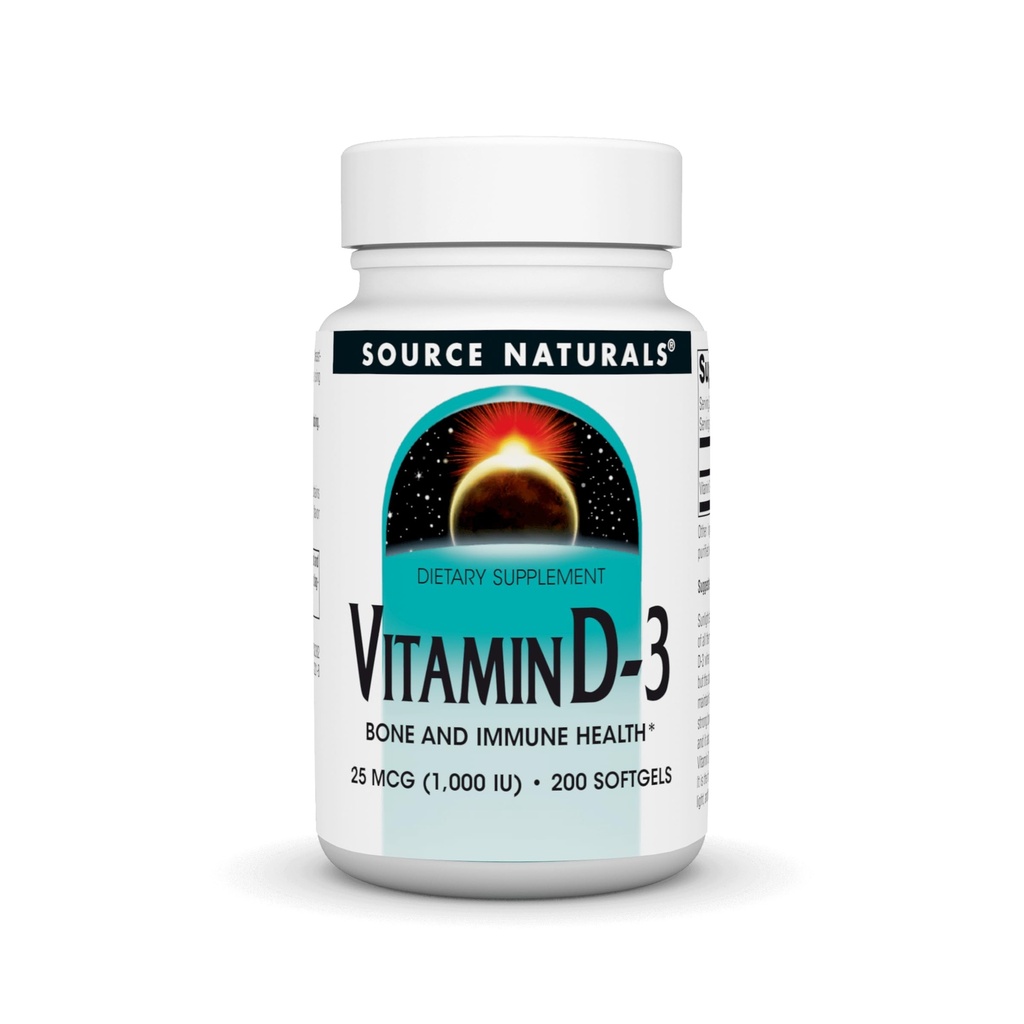 Source Naturals 비타민 D-3 1000 iu 지원 뼈 및 면역 건강 * - 200 Softgels