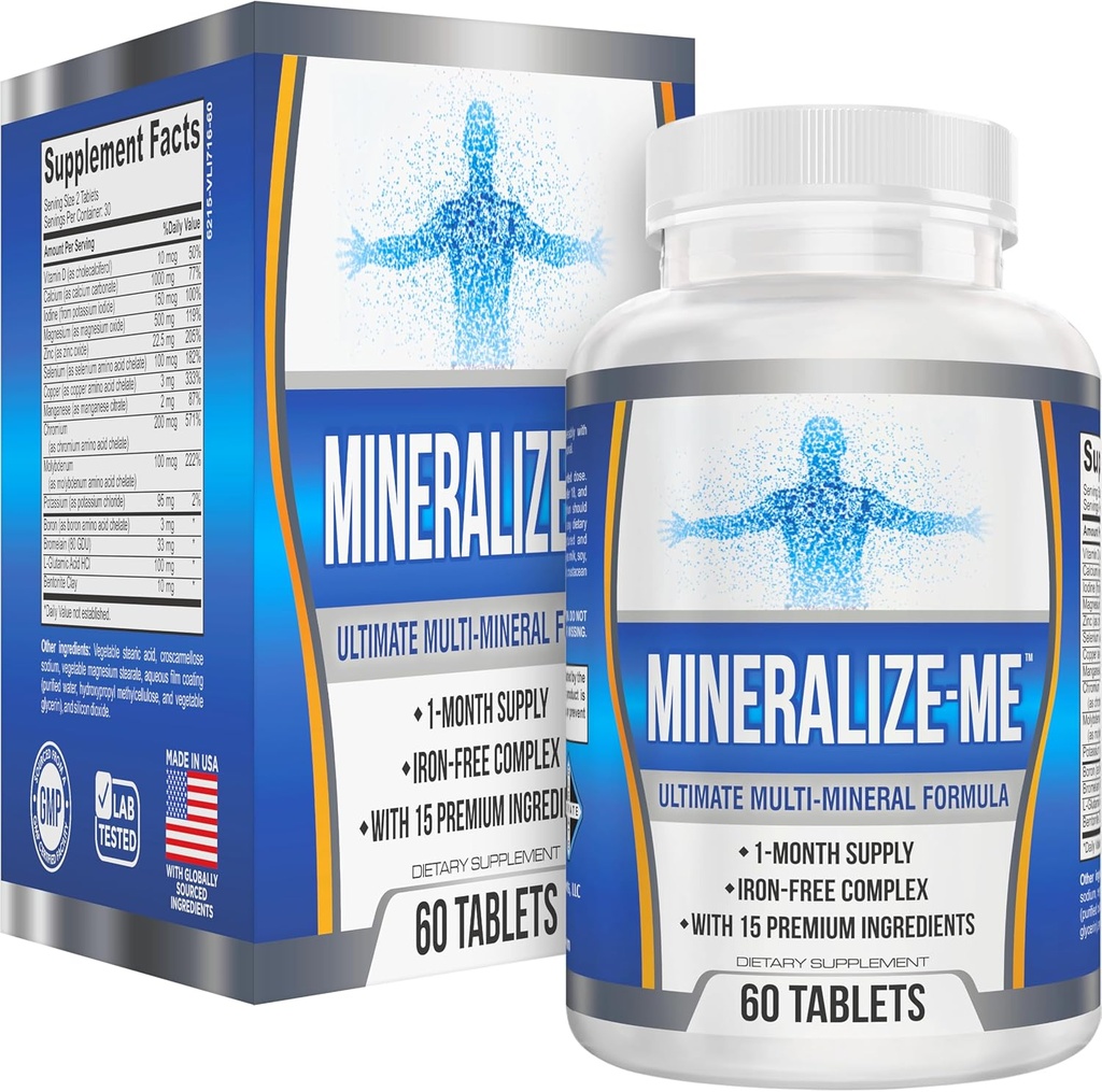 Multi-Mineral Supplement (15-in-1) Iron Free Formula | 고순도 다국적 인 | 필수 추적 무기 | 다국적 보충제 | 60 정제