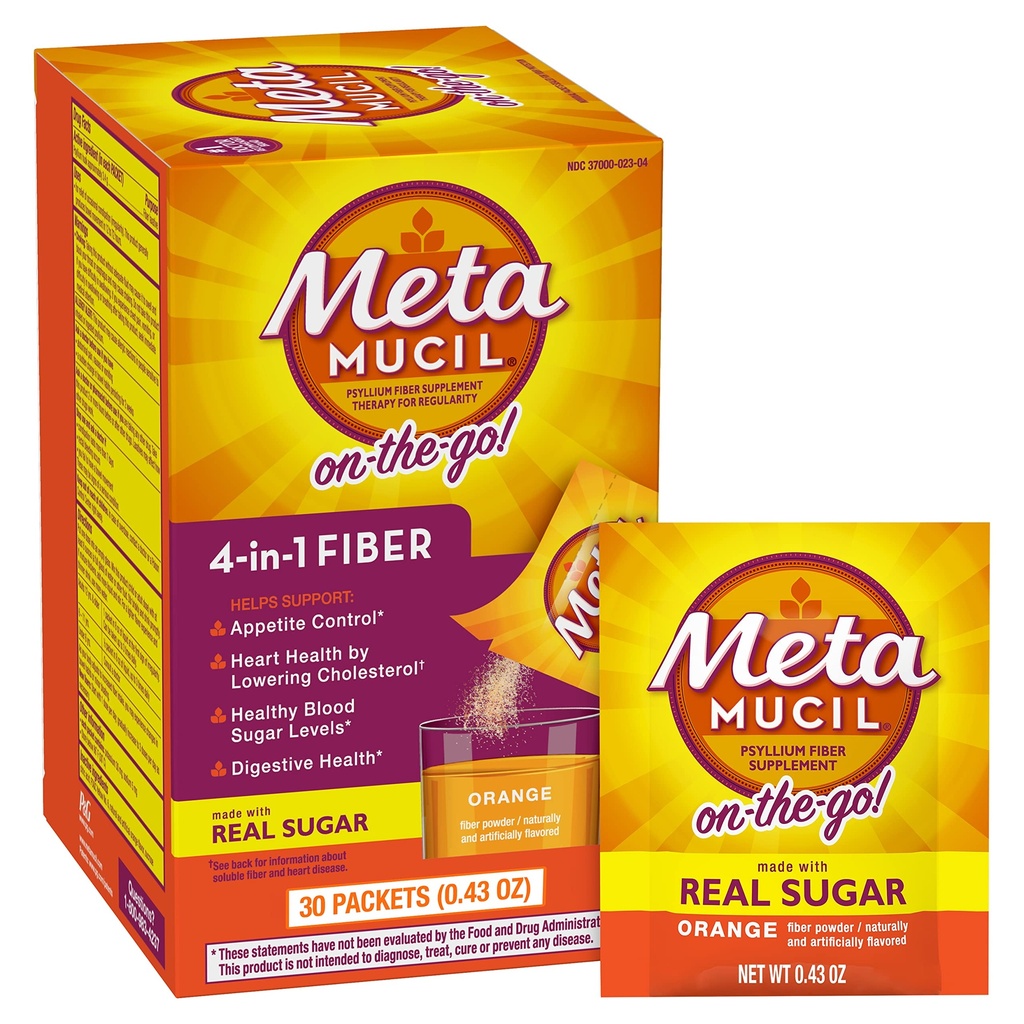 Metamucil On-the-Go, Real Sugar, 4in-1 Fiber for Digestive Health, Orange Smooth flavored Drink, 2 Pack x 30 count = 60 Pack 총