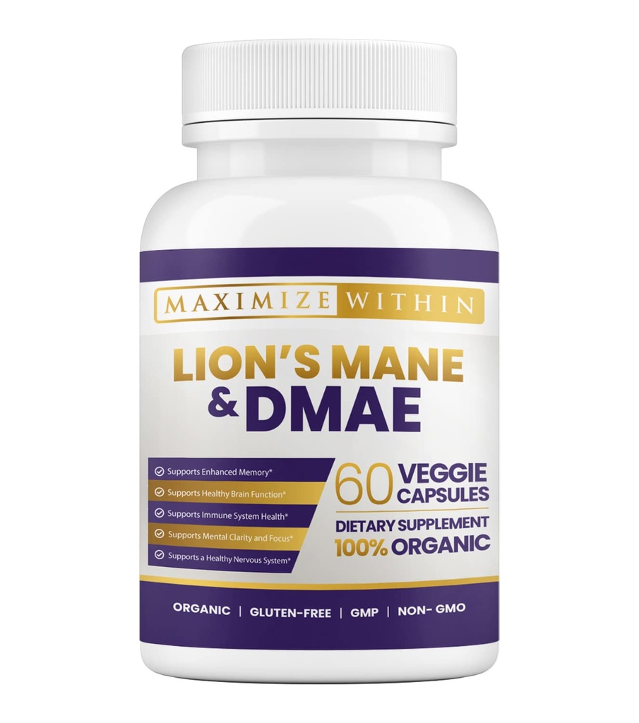 최대 호리한 사자 Mane & DMAE 캡슐: 향상된 메모리, Boost Mental Clarity 및 Sharpen Focus - 최대 Cognitive 지원을위한 60 캡슐