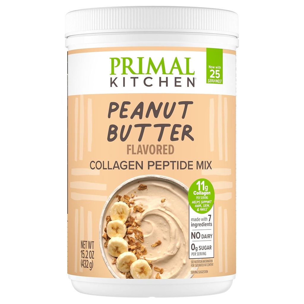 Primal 부엌 땅콩 버터 풍미 교원질 연료® 음료 혼합, 교원질 펩티드, Dairy 없음, 14.3 온스