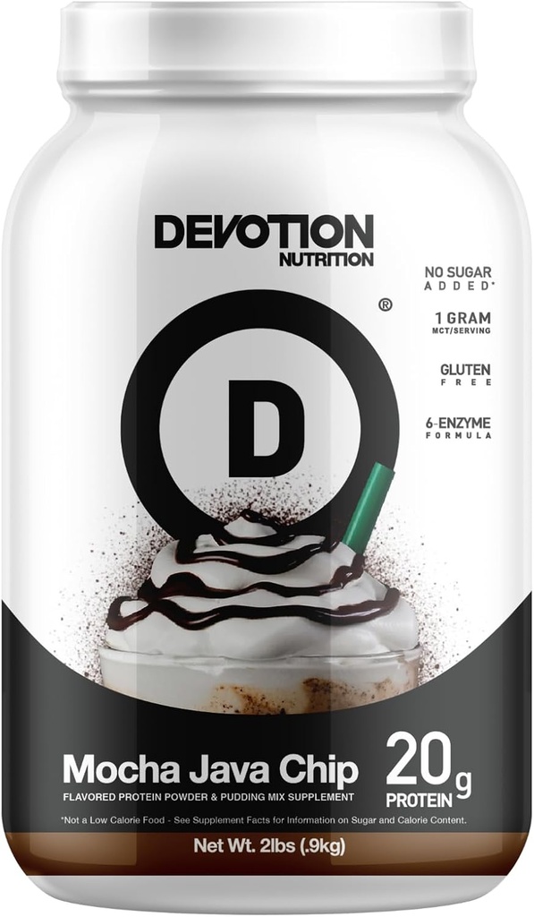 Devotion 영양 단백질 분말 혼합 | 글루텐 무료, 케토 친절, 추가 설탕 | 1g MCT | 20g Whey & Micellar Protein | 2lb Tub (Mocha Java Chip)
