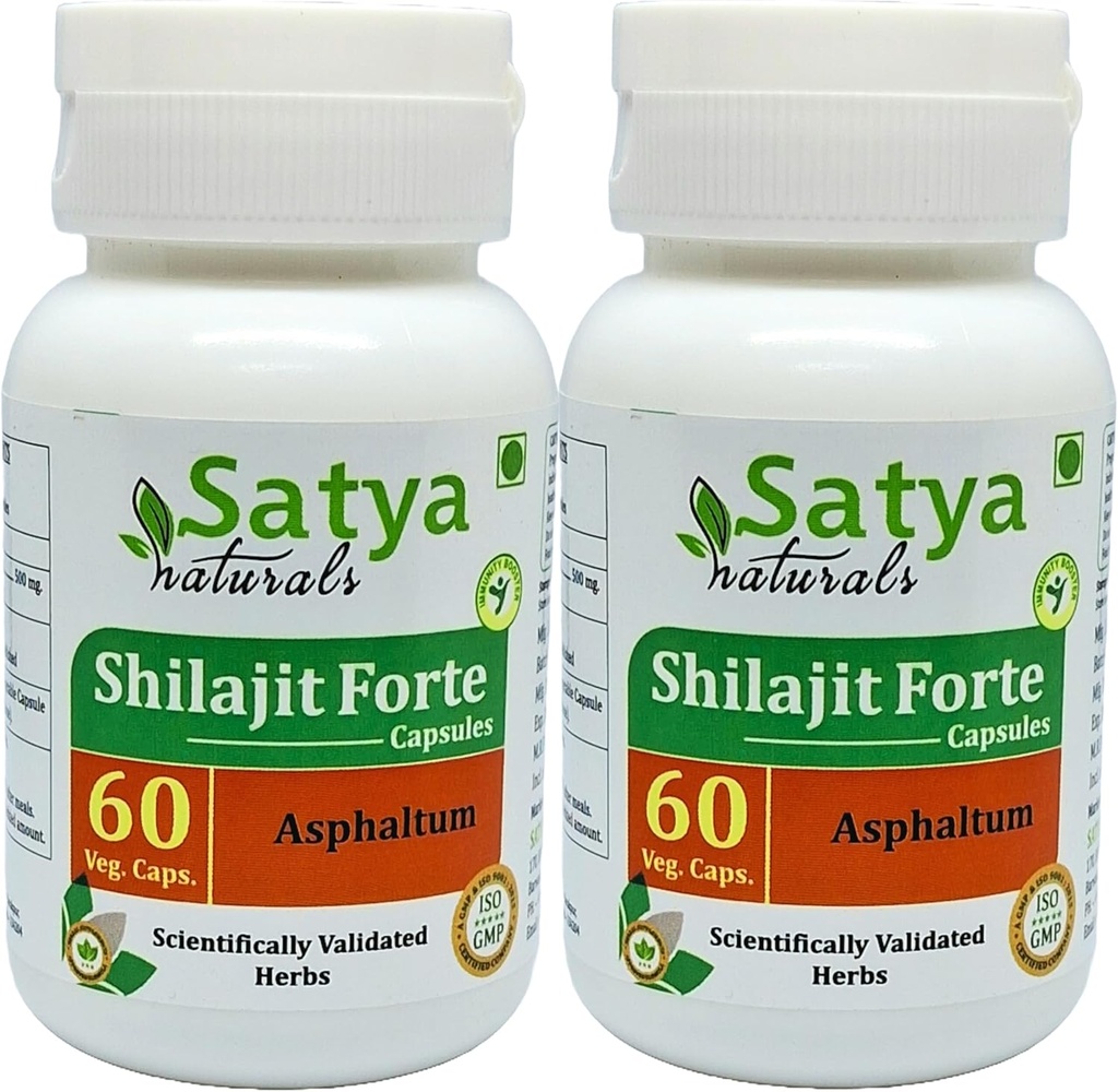 Shilajit Forte 캡슐 500 mg. 60 Veg. 캡슐 | Shilajit (Asphaltum) 남자와 여자를위한 캡슐을 추출 | Ayurvedic 초본 보충 / 요법 | 10 : 1 Forte (2 병 60 캡슐)