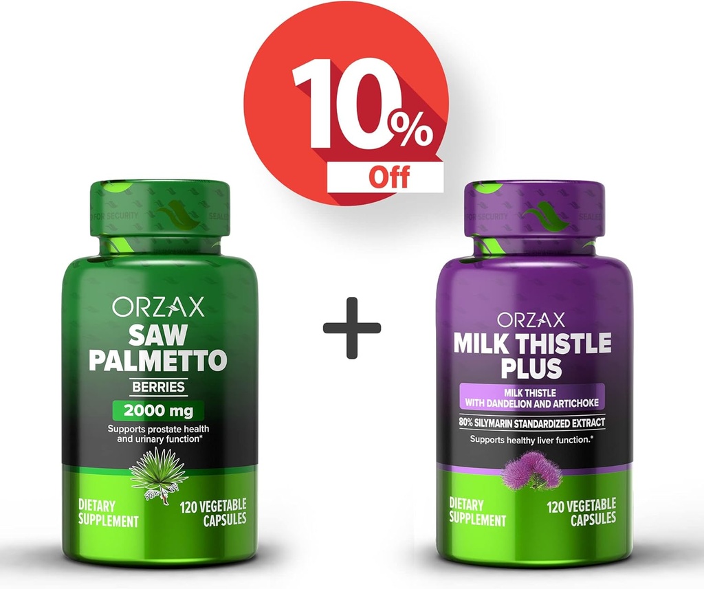 ORZAX는 Palmetto 2000 mg 120 Vegatable 캡슐과 우유 이틀 플러스 다 델리온 120 Vegatable 캡슐, 번들