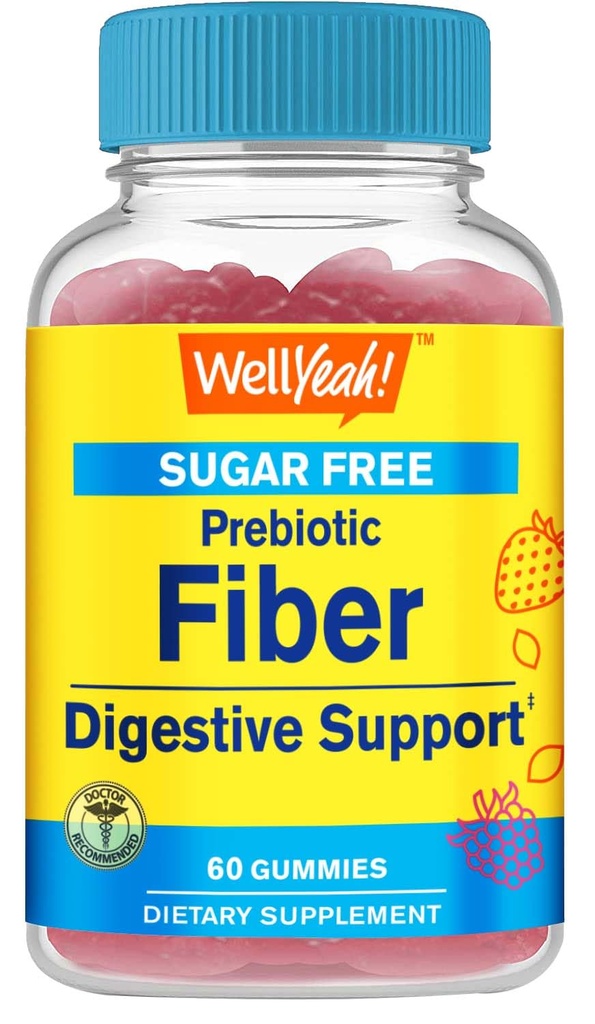 WellYeah Sugar Free Fiber Gummies for Adults (4g)|디제이티브 슈트 |Prebiotic Fiber Supplement | 60 개