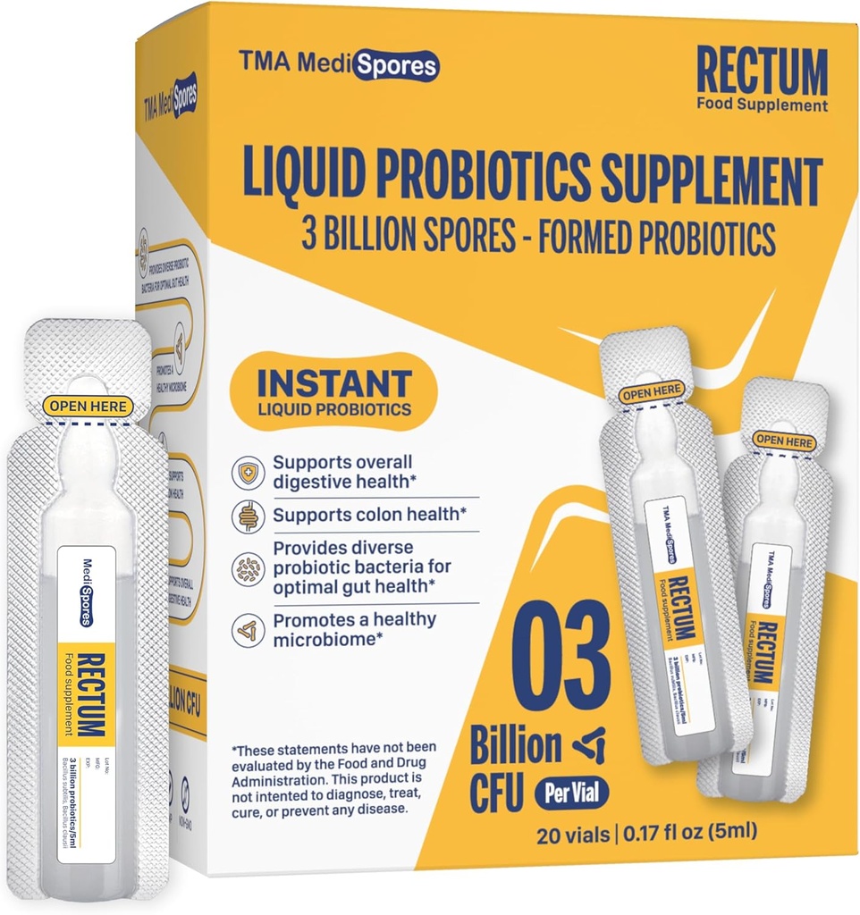 Rectum Soil-Based Probiotic Liquid Support Gut Health* : Stomach Relief, Bloating, Immune & Support Long Lasting Digestive Health, 성인/어린이를 위한 매일 음료, 20 바이알 (3 억 CFUs/vial)
