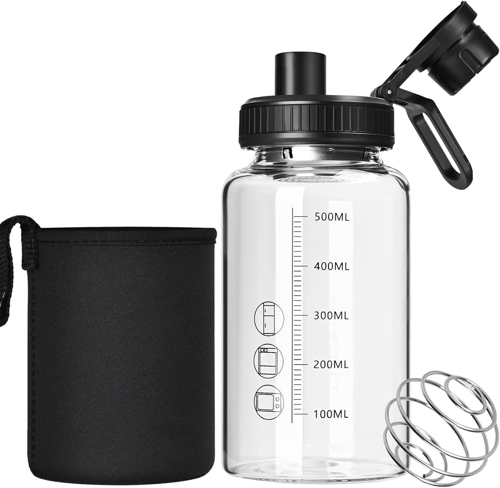 유리 셰이커 병, 22oz BPA 자유로운 무취 셰이커 병 304 스테인리스 공과 적당 단백질 혼합 (1Pack)를 위한 이동할 수 있는 청소 솔을 가진 병