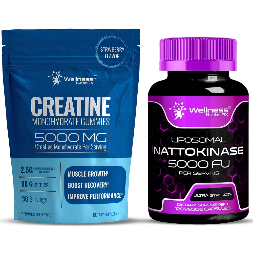 WELLNESS LABSRX Nattokinase 보충교재 캡슐 5000 FU - 크레아틴 Gummies 5000mg