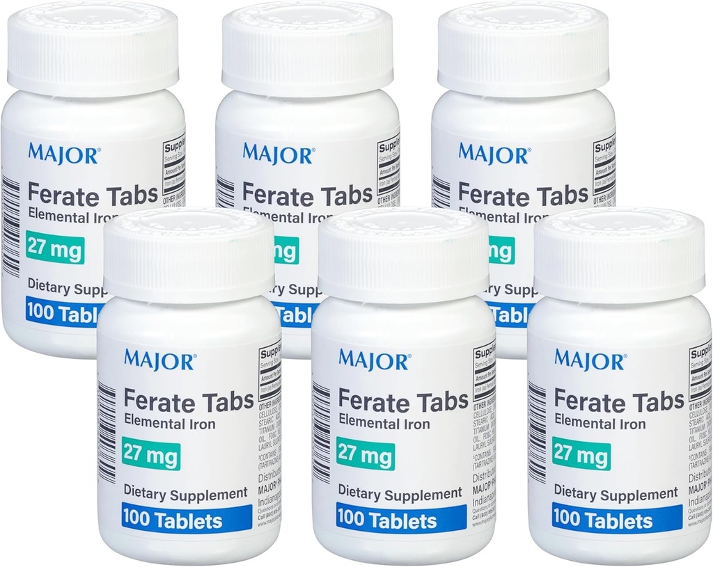 주요 27 mg 페라이트 탭 - 철 Gluconate 요소 철 다이어트 보충 - 100 개 (6 팩)