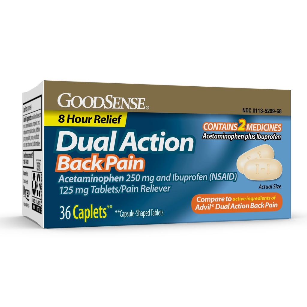 GoodSense 이중 활동 Acetaminophen와 Ibuprofen (NSAID) 정제, 250 mg/125 mg의 뒤 고통, 36 조사