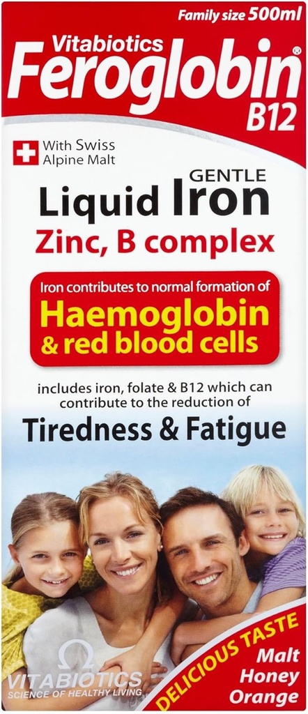 6개 단위 (Bulk 팩) Vitabiotics Feroglobin B12 Gentle 액체 철, 아연, 무기물 & 비타민 B Complex 500ml