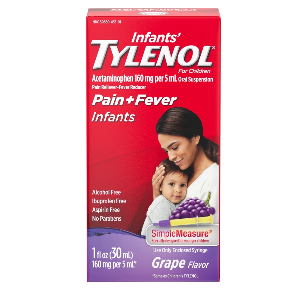 Acetaminophen, Baby Fever Reducer & Pain Reliever를 가진 유아의 tylenol 구두 중단 액체 약 Minor Aches & Pain, Sore Throat, Headache & Toothache, 포도 풍미, 1 fl. oz