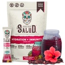 Salud 2-in-1 Hydration Packets + Immunity Electrolytes Powder, Hibiscus - Jamaica Agua Fresca Drink Mix, Elderberry, Dairy & Soy Free, Non-GMO, 글루텐 프리, 비건, 저 칼로리, 1g Sugar (15 인분)