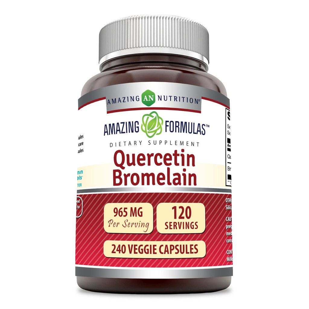 놀랄만한 영양 Quercetin 800 Mg Bromelain 165 Mg Veggie 캡슐 보충물 | Non-GMO | 글루텐 프리 | 미국에서 제작 | 채식에 적합 (240 개)