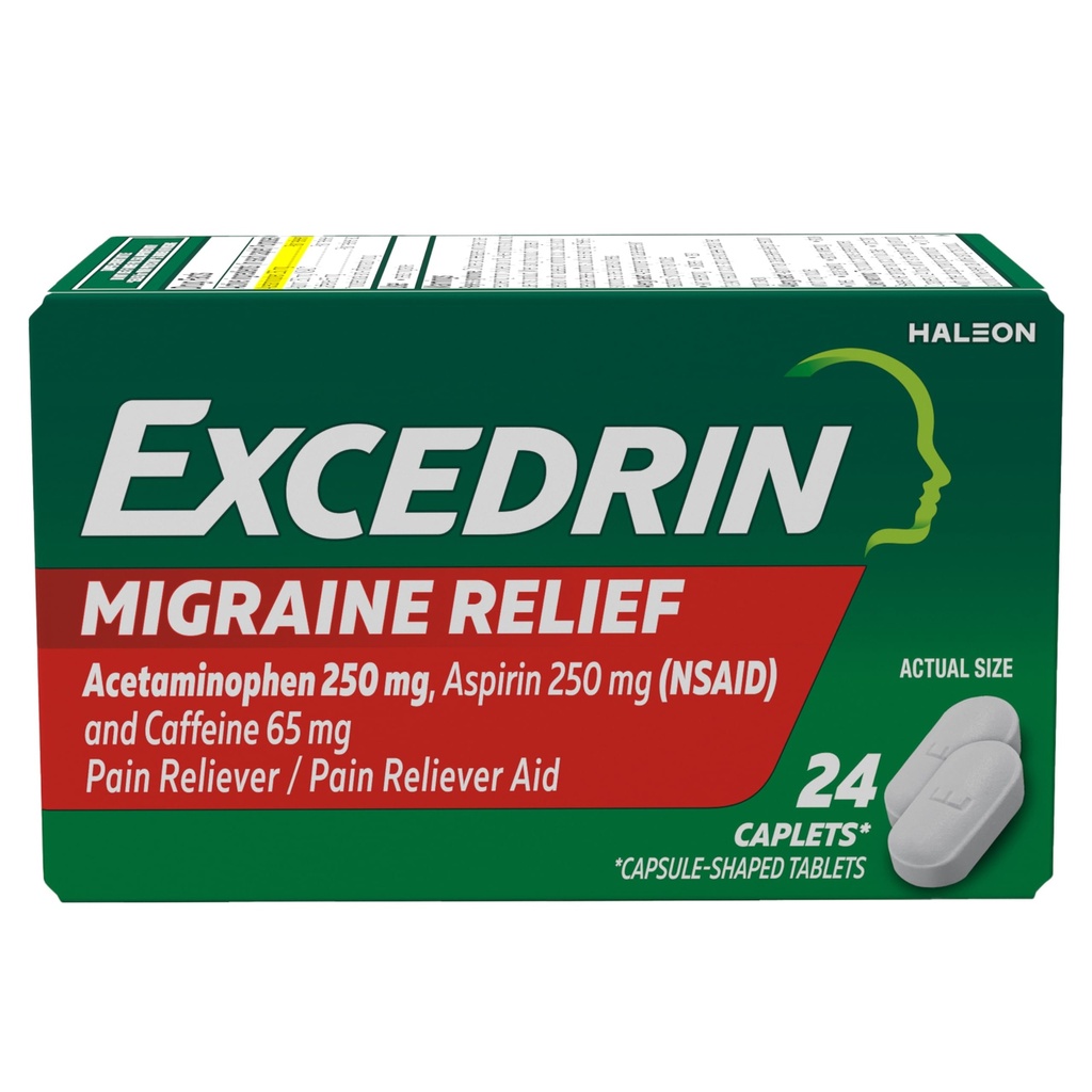 Migraine Symptoms, Acetaminophen 250mg, Aspirin 250mg, Caffeine 65mg, 통증 Reliever, 24 조사를 위한 Excedrin Migraine 구호 캡슐