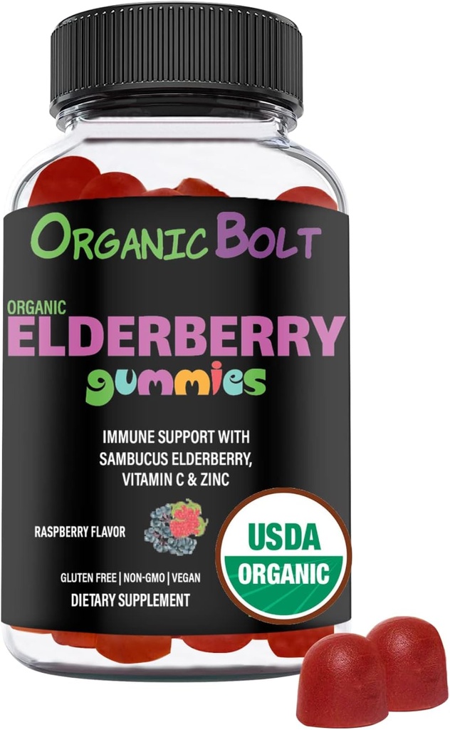 USDA 유기 Elderberry Gummies - 비타민 C & 아연을 가진 성인 & 아이를 위한 높은 힘 150mg 유기 Elderberry Gummies - 면역성이 있는 지원 Gummies - Vegan, 젤라틴 & 글루텐 자유로운 - 60 조사