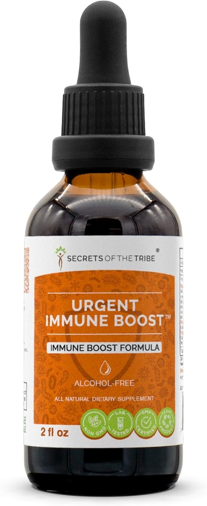 Urgent 면역 부스트 알콜 자유로운 추출물, 높 순수성 초본 하락, Elder, Echinacea, Honeysuckle, Ginger, Horseradish, Osha, Andrographis, Garlic, 야생 Indigo에게서 한 Tincture. Immune Boost 공식 2개 oz