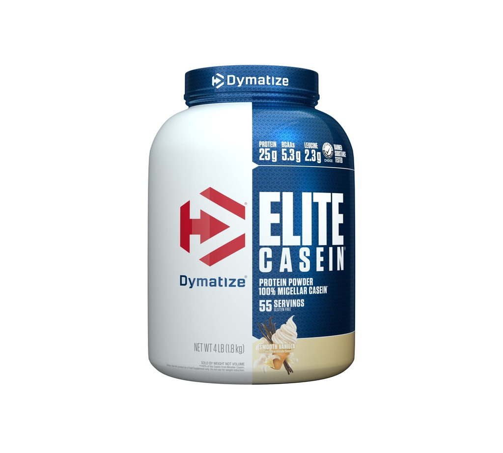 엘리트 카신 단백질 분말, 바닐라, 100 % Micellar Casein, 25g Protein, 5.4g BCAAs, 2.3g Leucine, 하룻밤 근육 회복, 4 lb (55 서빙)에 대 한 느린 흡수