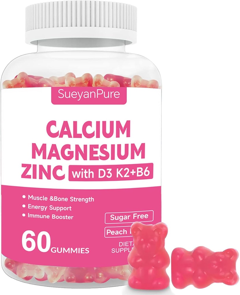 VC D3 &B6 &K2,300mg 마그네슘 지원 뼈를 가진 600mg 칼슘 Gummies를 가진 설탕 자유로운 칼슘 마그네슘 아연 Gummies & 성인과 대를 위한 근육 (60의 조사 1))
