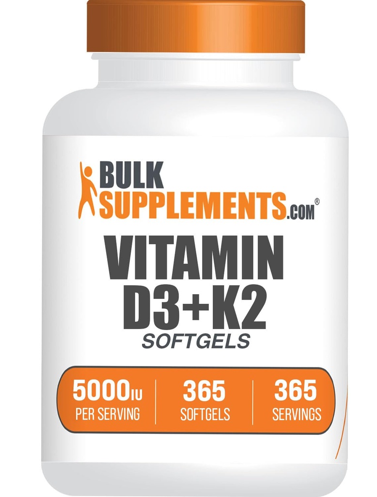 BulkSupplements.com 비타민 D3 + K2 5000 IU Softgels - 면역 건강을위한 D3 K2 보충 - 글루텐 무료, 봉사 당 1 Softgel, 365 개 (팩 1)