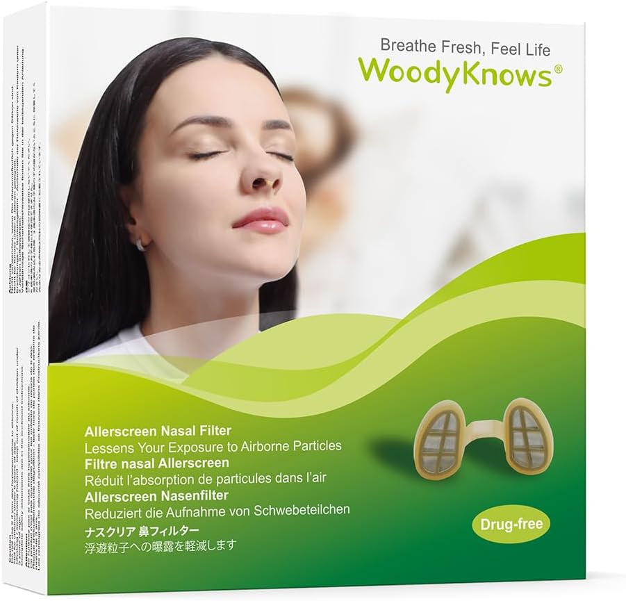 WoodyKnows 3 Allerscreen Nasal 필터 12 쌍의 교체 필터, 모델 2024, 계절 및 먼지 알레르기 보조 (대형, 3 필터 + 12 교체)