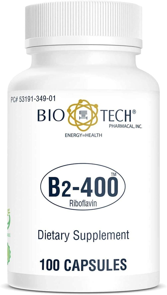 Bio-Tech Pharmacal B2-400, 100 캡슐 - 모든 자연 보충 - Clarity 및 Productivity 지원 - Dairy, Fish, Gluten, Peanut, Shellfish, GMOS, & Soy - 인공 색상 없음