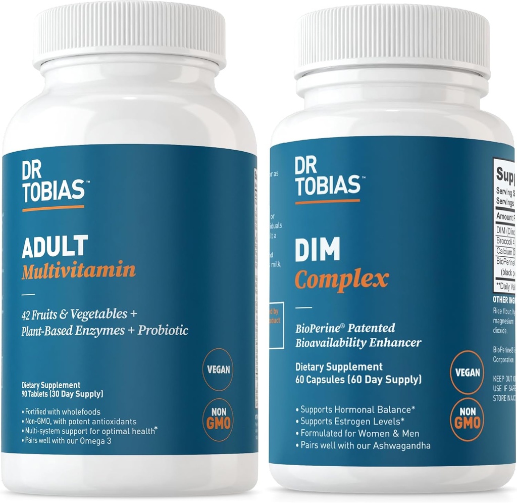 Tobias 성인 Multivitamin & DIM Complex는, 42의 과일 & 야채, BioPerine, 브로콜리 추출물 & 칼슘, 비 GMO를 가진 남자 & 여자를 위한 에너지, 면역 및 호르몬 균형을 지원합니다