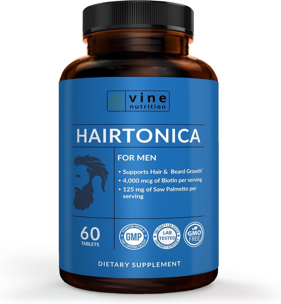 Hairtonica for Men – Biotin, Collagen & Saw Palmetto와 헤어 성장 보충 – 더 두꺼운, 더 강한 헤어 & 스칼프 건강 – DHT 차단제 – 30 일 공급