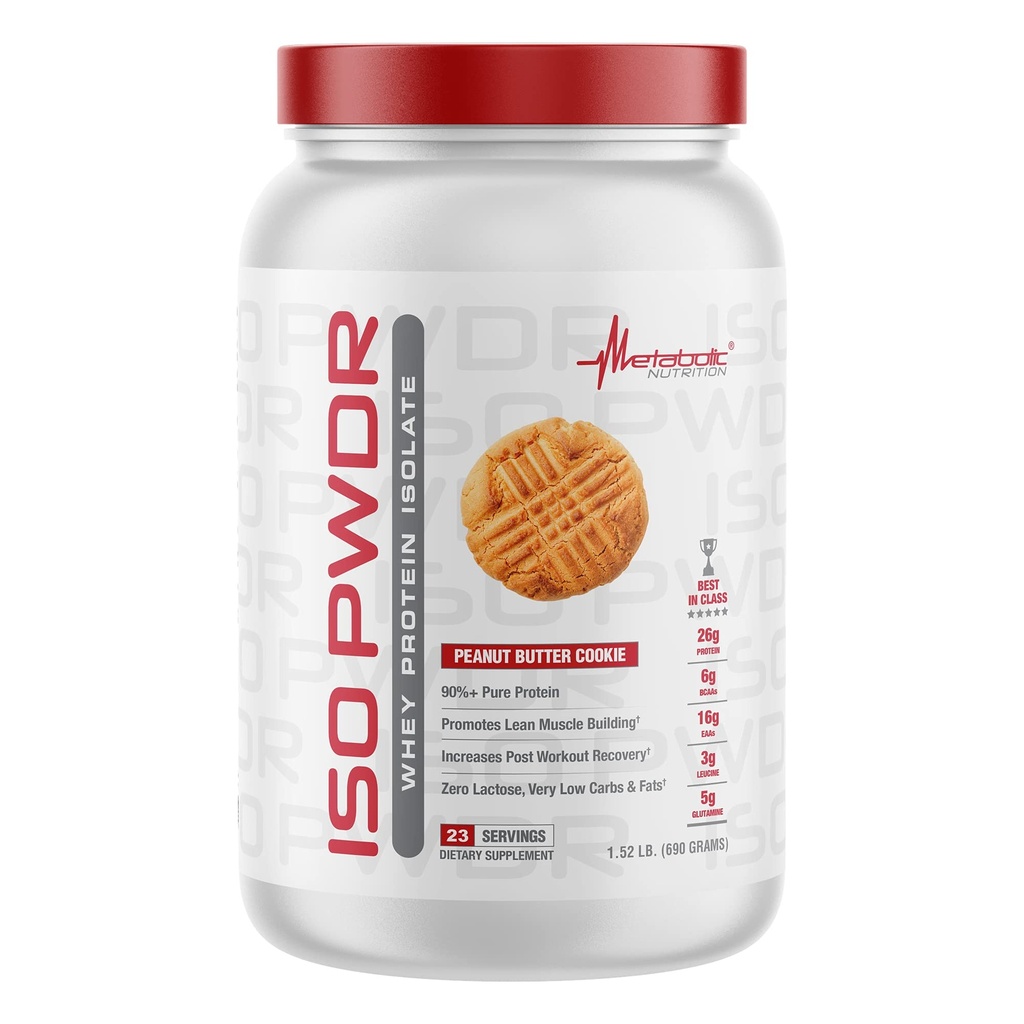 대사 영양 Whey Protein Isolate ISO PWDR 땅콩 버터 쿠키, 1.54lb, 23 서빙, 26g 단백질, 빠른 소화, Zero Carbs, 맛있는 맛, 매우 낮은 Carbs 및 지방, Zero Lactose