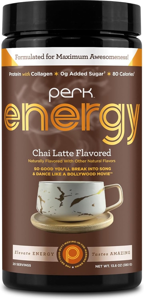 Perk Energy Original Chai Latte 맛 음료 분말 (20 인분) - 글루텐 프리, 땅콩 무료
