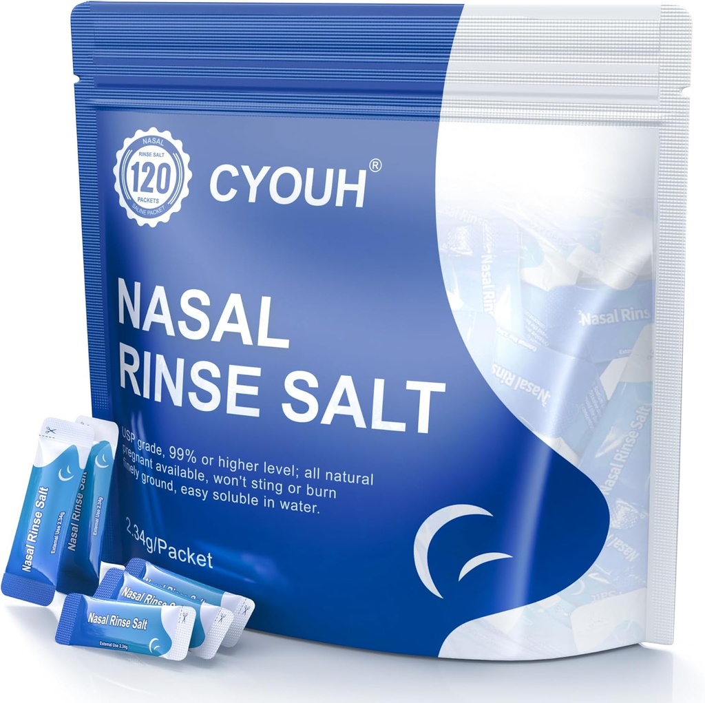120PCS 소금 사선 패킷 Sinus Nasal Rinse Neti Pot, 개별적으로 포장 2.34G Nasal 세척 관개 시스템 Nose Cleaner Saline Refill Packets