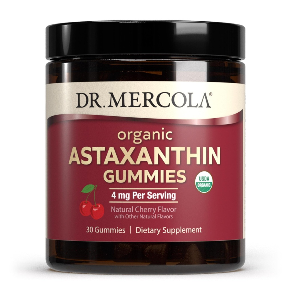 Mercola 유기 Astaxanthin Gummies, 30 서빙 (30 Gummies), 서빙 당 4 mg, 규정식 보충교재, 산화 방지제 및 면역 지원, 증명된 유기, 비 GMO