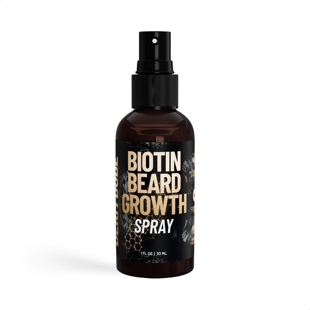 Derm Dude Biotin Beard Growth Spray for Men | 머리 성장을위한 Biotin & Bamboo Extract 공식화 | 더 두꺼운 Fuller Beard | 더 강한 건강에 대한 곰 성장, 비-그라쉬 Grooming- 1 oz