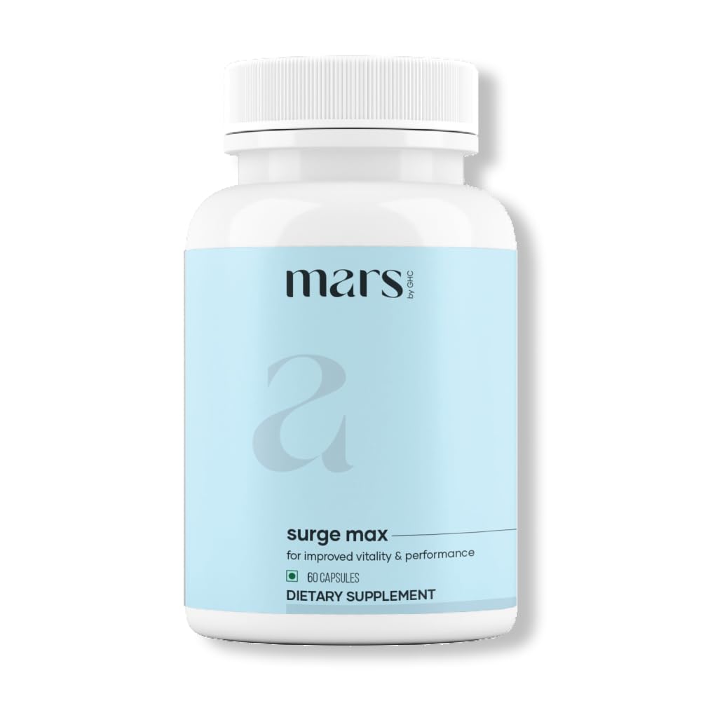 Mars Surgemax Natural Capsules with Shilajit & Safed Musli | 에너지, 힘 및 면역성이 지원 | Active Lifestyle | 60 캡슐 | 1 팩