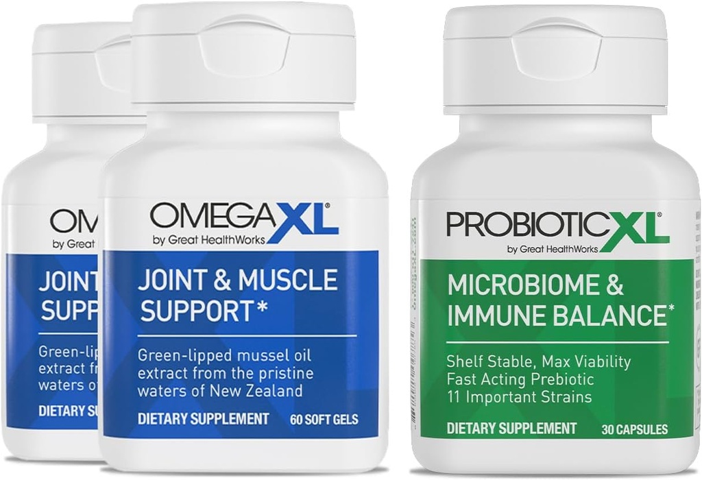 OmegaXL 강력한 합동과 근육 지원 보충교재 60 조사 (2 팩) & Probiotic XL - PreforPro, DE111의 선반 안정 - 건강한 Gut Flora 성장을 승진시킵니다 (30의 Veggie 모자)