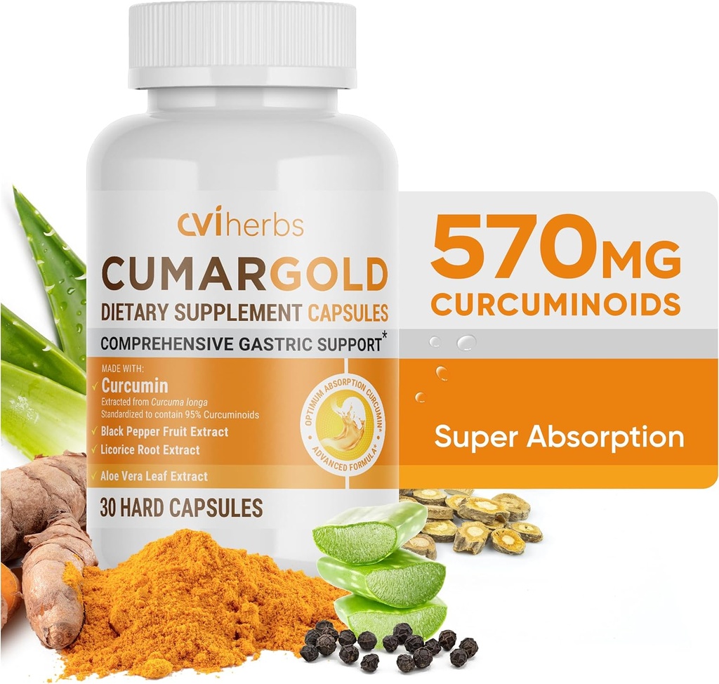 Cumargold 570mg Curcuminoids 관린, Licorice 뿌리 & Aloe Vera를 가진 심황 Curcumin 보충교재 - 높은 힘 자연적인 웰니스 캡슐 (30 조사)