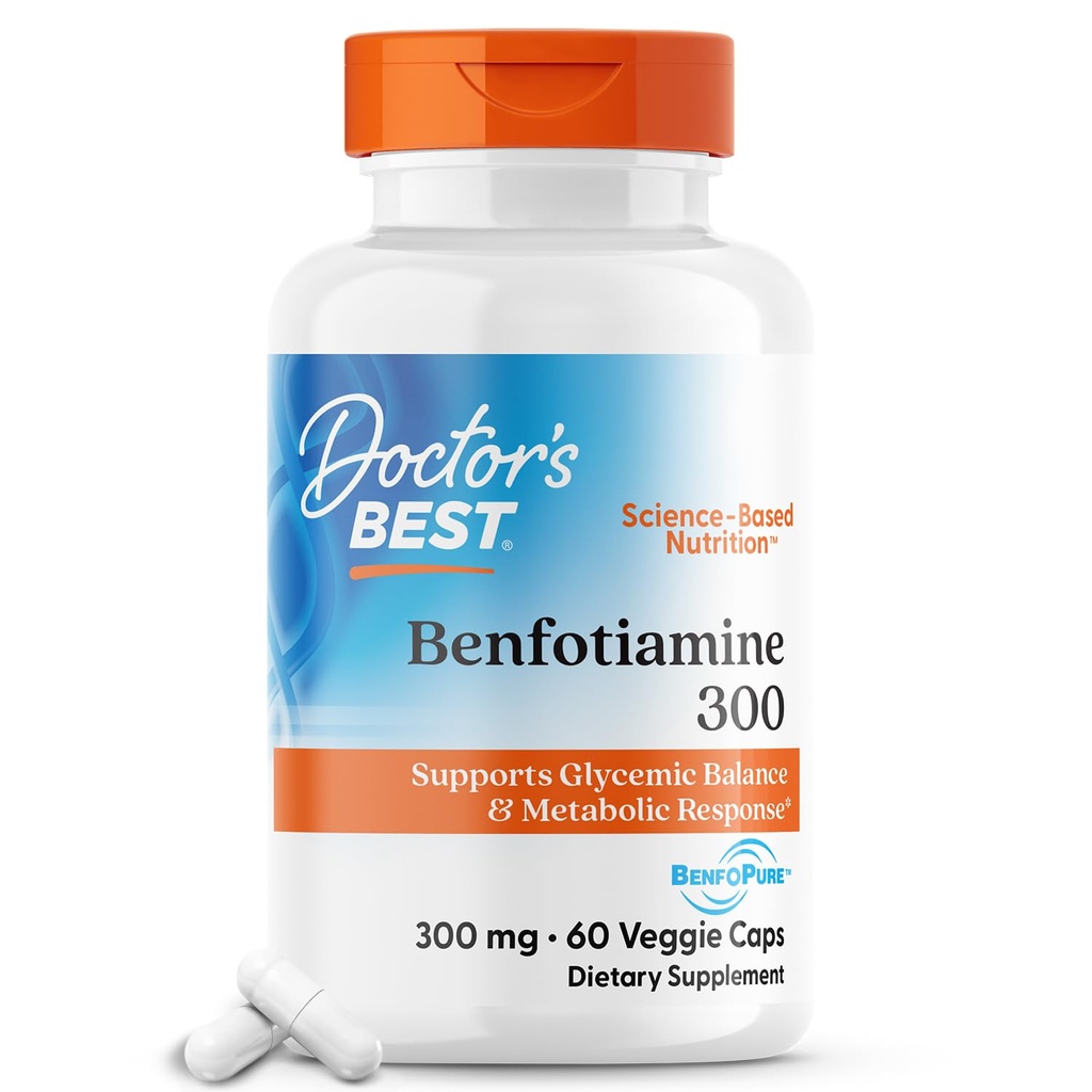 BenfoPure를 가진 의사의 제일 Benfotiamine 300는, 건강한 포도당 대사, 비 GMO, Vegan, 글루텐 자유로운, Soy, 300 mg, 60의 Veggie 모자를 유지합니다