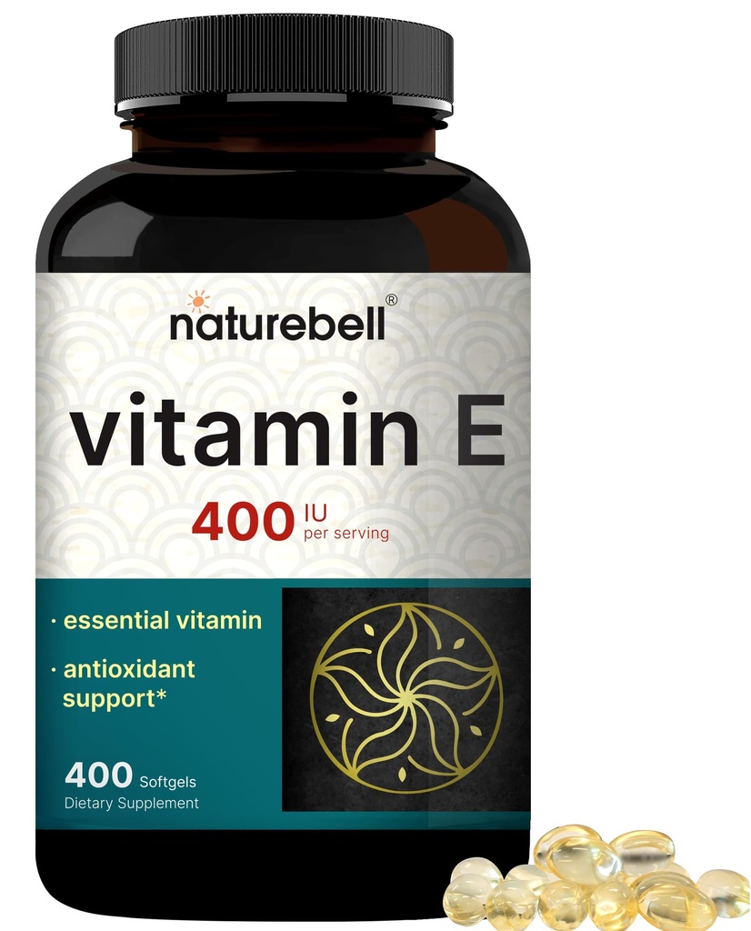 NatureBell Vitamin E Oil Softgels, 400iu Per 서빙, 400 알약 | 필수 산화 방지제 보충교재, 쉽게 흡수된 모양 – 지원 피부, 심장, & 면역력 – Non-GMO