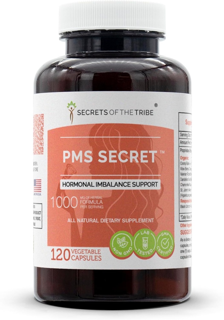 PMS 비밀 120 캡슐, 1000 mg, 블랙 코호쉬, 크림, Vitex, 발레란, 다 델리온, 차모마일, 세인트 존스 워트. Hormonal 불균형 지원 (120의 캡슐)