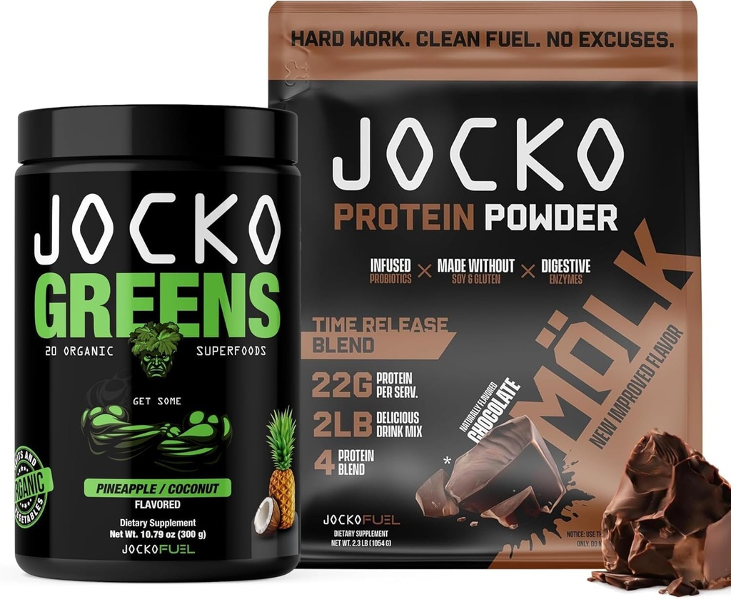 Jocko Fuel 2 Pack 번들 - Jocko Greens Powder + 초콜릿 Mölk Protein Powder