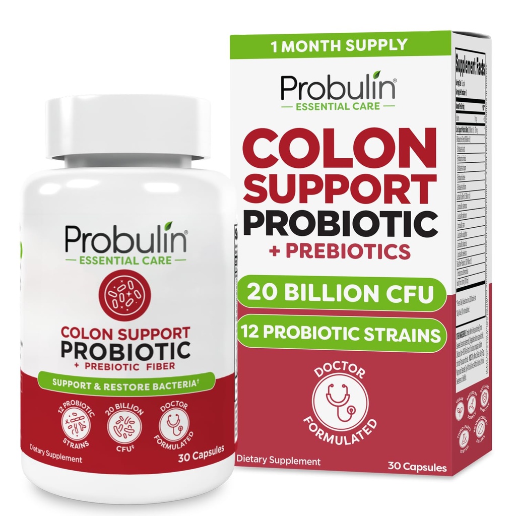 Probulin 콜론 지원 Probiotic 보충교재, 매일 Gut, 소화, 그리고 남성과 여자를 위한 면역성 캡슐, 20 Billion CFU, Vegan, 30 조사 병