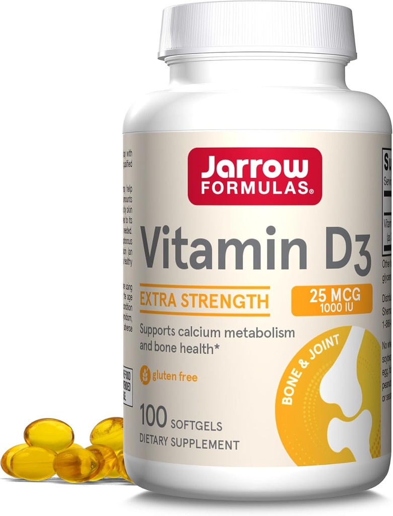 Jarrow 공식 비타민 D3 25 mcg, 규정식 보충교재, 뼈 및 합동, 면역력과 칼슘 대사, 100 Softgels, 100 일 공급을 위한 지원