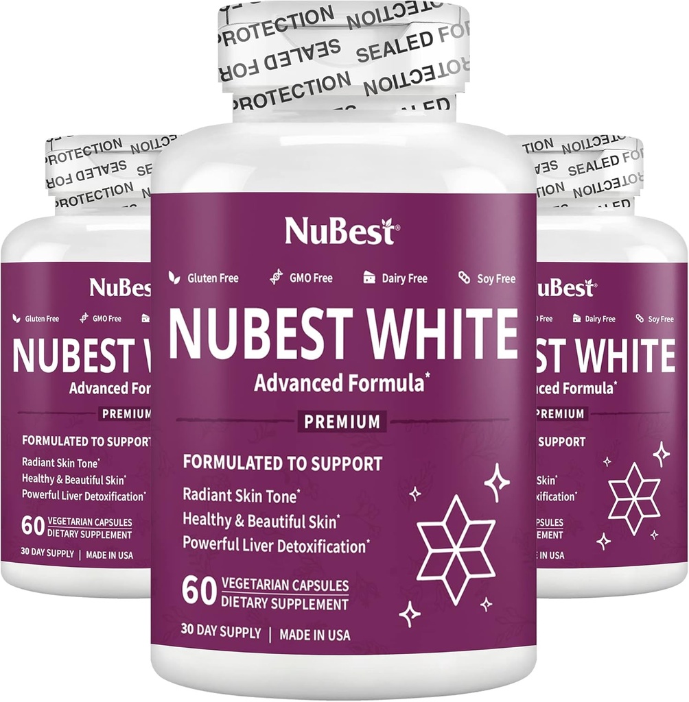 NuBest White - Glutathione, 우유 이틀 추출물, L-Cysteine, Precious Herbs 및 비타민 (3 팩)와 함께 아름답고 Radiant 피부 지원