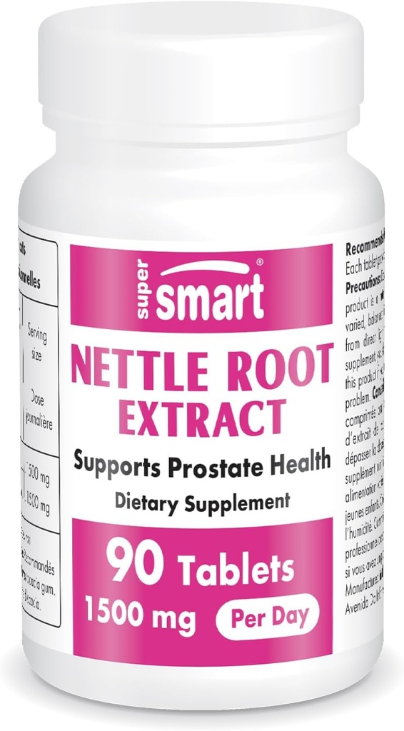 Supersmart - Nettle Root Extract 1500 mg Per Day - Sting Nettle Root의 추출물 - 건강한 Urinary Tract - 남성을위한 전립선 보조제 | Non-GMO - 90 정제.