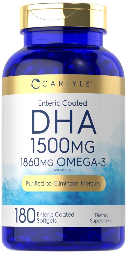 Carlyle DHA 보충교재 1500mg | 180 Softgels | 오메가-3 보충교재 | 비 GMO, 글루텐 프리