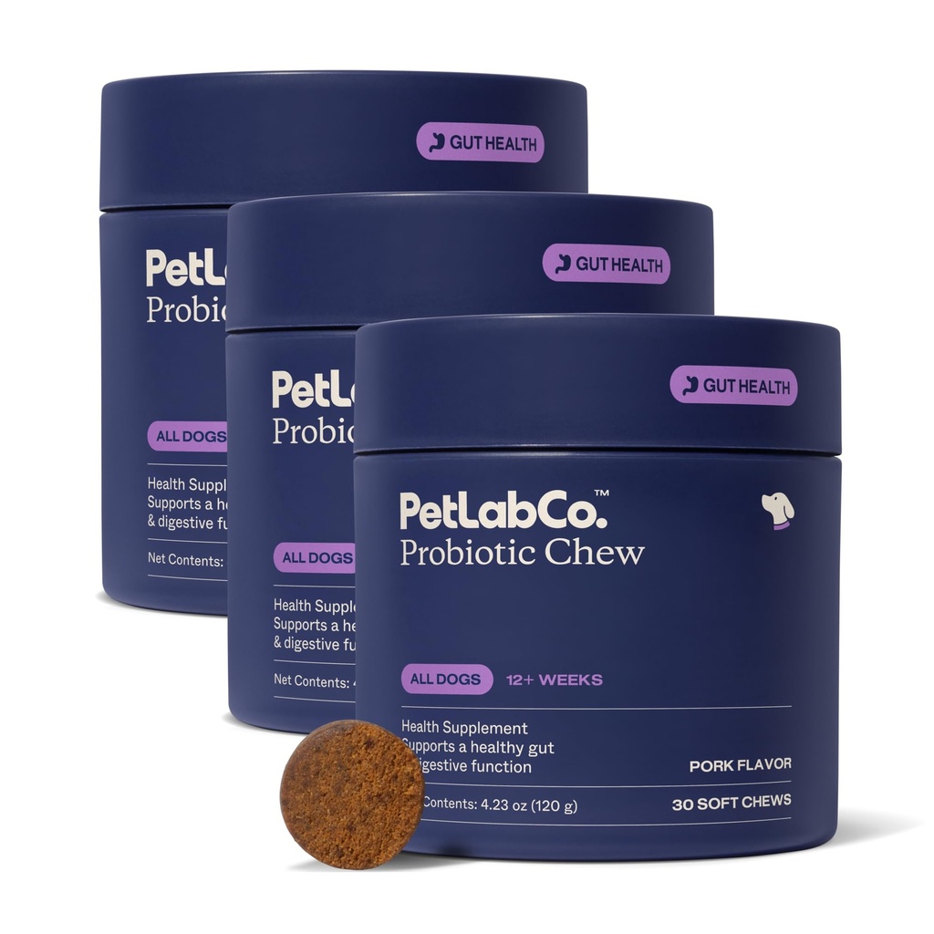 PetLab Co. Dogs, Support Gut Health, Occasional Diarrhea, 소화 건강 및 계절 알레르기 - 돼지 맛 - 30 소프트 체스 - 포장 May Vary (Value 3-Pack)