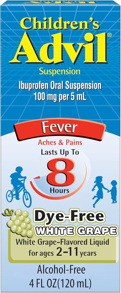 아이들의 Advil 고통 Reliever와 Fever 흡진기, 고통 구호를 위한 염료 자유로운 아이들의 Ibuprofen, 아이들을 위한 액체 Ibuprofen, 백색 포도 - 4 Fl Oz